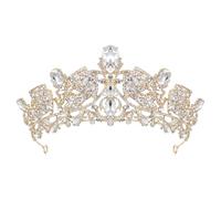 DIYEAH Wedding Crown for Bride: Crystal Rhinestone Bridal Tiara - Bridal Hair Jewelry for Bachelorette Birthday and Wedding Prom Party Golden