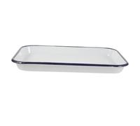 DIYEAH White Enamel Rectangular Baking Tray Flat Bottom Enamel Pan for Grilling Roasting and Serving Kitchen Oven Safe Ceramic Baking Sheet for Family Meals and Food Preparation