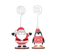 DIYEAH Wire Memo Holders and Spiral Top Christmas Pattern 8pcs with Anti-Slid Bottom Reusable Wooden and Metal Place Card Holders for Wedding and Birthday Party Decorations