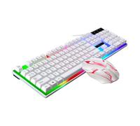 DIYEAH Wired White Keyboard Mouse Set Colorful LED Backlit Ergonomic Computer Gaming Accessories with Floating Keycaps and Liquid Resistant Design for Long Term Use