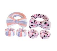 DIYEAH Women’s Face Wash Headband and Wristband Set - 6pcs Pink Leopard Blue Red Striped Fleece Spa Hair Bands for Skin Care and Sweat Absorption