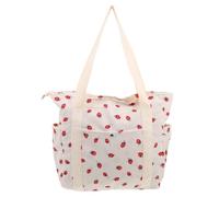 DIYEAH Women Strawberry Corduroy White Shoulder Bag with Side Pocket | Lightweight Portable Handbag, Extra Storage Detail, Spring Commute Use, Trendy Style for Women Daily Outings