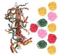 DIYEAH Wooden Pendant Bird Colorful Chewing and Climbing Kit with Rattan Balls for Macaw Beak Trimming and Cage Decoration