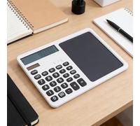 Diyeeni Desktop Calculator with Notepad 7 Inch Writing Screen Stylus Solar Battery Dual Power Ergonomic Design for Office School Home Business Finance (White)