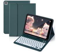Diyeeni Keyboard Case for IPad9/8/7th Gen, IPadPro, IPadAir 3 | 7 Color Backlit | Magnetic Detachable Keyboard | Tablet Protective Case with Pencil Holder, PU Leather (Green)