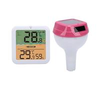 Diyeeni Solar Digital Pool Thermometer, RGB Light Solar Powered Floating Water Thermometer with Clear Digital Display for Real Time Indoor Outdoor Temperature Humidity Monitoring (Red)