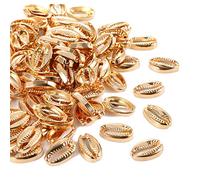 diyfixlcd 100 Pieces Golden Electroplated Shell Beads Cowrie Shells Seashells for Hawaii Anklet Bracelet, Craft Making, Home Decoration, Beach Party