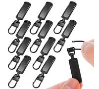 Diyfixlcd 10pcs Zipper Pull Replacement, Metal Zipper Pulls Detachable Zipper Tab Repair for Clothing Jackets Boots Wallet Coat Purse (Black)