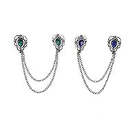 Diyfixlcd 2pcs Mens Gem Brooch Lapel Pin Badge with Hanging Chains Alloy Metal Crystal Collar Brooches Pin for Career Suit Tie Hat Scarf Fathers Day Birthday Blue Green