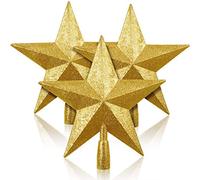 Diyfixlcd 3 Pieces 10 Inch Glittered Christmas Tree Topper Plastic Star Treetop for Christmas Tree Decoration (Gold)