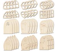 diyfixlcd 48 Pcs Fairy Door Wooden Garden Doors Craft Mini Window Fairy House DIY Kit Unfinished Miniature Door Unpainted Fairy Window Accessories for Wall Home Party Decoration (Delicate Style)