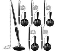 diyfixlcd 6 Pieces Secure Pen with Adhesive Pen Chain and Security Pen Holder Desk Pen with Ball Chain Ink Reception Counter Pen for Home Office Supplies (Black)