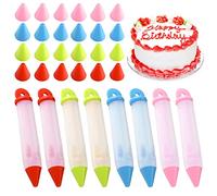 Diyfixlcd 8 Pieces Cake Decorating Pens Kit, Cake Icing Pen Silicone Food Writing Pen with 4 Patterns of Icing Piping Tips Baking Decorating Pens for DIY Cake Icing Baking (4 Colors)