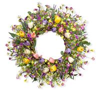 DIYFLORU 22 Inches Spring Wreaths for Front Door Rustic Summer Door Wreath Colorful Spring Floral Wreaths Farmhouse Summer Tulip Wreath for Window Front Porch Home Indoor Inside Outside Decoration