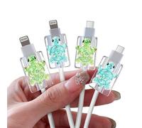 DiyGody 4 Pcs Cute Cable Protectors Compatible for Apple Cables, Charger End Cord Protector with 3D Glittery Turtle Design, Data Cable Protection Compatible with iPhone iPad USB Type-C/L, Cyan+Green