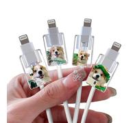 DiyGody Cartoon Cable Protector for iPhone Type-c Charger,Cute Selfie with Corgi Puppy Pattern 4 PCS Cable Case for Women Girls Kids,Cable Sleeve Charging Cord Protector Cable Chomper Cord Saver