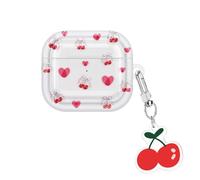 DiyGody Case Compatible for Airpods 3rd Generation 2021 with Pendant, Transparent Cover with Cherry Love Heart Pattern for Girls, Protective Case in Shockproof Anti-scratches Anti-slip Anti-dust TPU