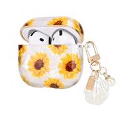DiyGody Case Compatible for AirPods 4 Cover with Keychain, Pretty Sunflowers Design for Women Girls Protective Shockproof Soft TPU Skin Cover for AirPods 4th Generation (2024)