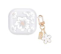 DiyGody Case Compatible for AirPods 4 Cover with Unique Keychain, Pretty White Flowers Design for Women Girls Protective Shockproof Soft TPU Skin Cover for AirPods 4th Generation (2024)