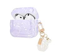 DiyGody Case Compatible for Airpods 4 Generation (2024) with Pendant, Protective Cover with Sparkling Pearl Shell Design for Girls Women, Shockproof Anti-scratches Anti-slip TPU Case, Glittery Purple