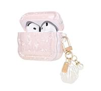 DiyGody Case Compatible for Airpods 4 Generation (2024) with Pendant, Protective Cover with Sparkling Pearl Shell Design for Girls Women, Shockproof Anti-scratches Anti-slip TPU Case, Glittery Pink