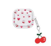 DiyGody Case Compatible for Airpods 4th Generation 2024 with Pendant, Transparent Cover with Cherry Love Heart Pattern for Girls, Protective Case in Shockproof Anti-scratches Anti-slip Anti-dust TPU