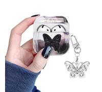 DiyGody Case Compatible for Airpods 4th Generation (2024) with Pendant, Wavy Shape Cover with Butterfly Pattern for Girls, Protective Case in Shockproof Anti-scratches Anti-slip Anti-dust TPU, Black