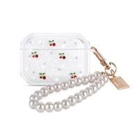 DiyGody Case Compatible with AirPods Pro 3 Cover with Pearl Wrist Chain Keychain, Glitter Design Sparkle Bling TPU Full Protective Shockproof Cover for AirPods Pro 3, Cherry