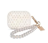 DiyGody Case Compatible with AirPods Pro 3 Cover with Pearl Wrist Chain Keychain, Glitter Diamond Design Sparkle Bling Rhinestones TPU Full Protective Shockproof Cover for AirPods Pro 3, Beige