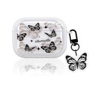 DiyGody Case for Airpod Pro 2019 Clear with Pretty Keychain Cute Black Butterflies Design Soft Slicone Shockproof Compatible for Airpods Pro Charging Case for Girls Women