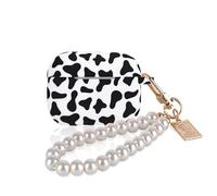 DiyGody Case for AirPod Pro 2nd Generation with Pearl Bracelet Keychain, Cute Cow Design Soft Silicone Shockproof Protective Skin Cover for AirPods Pro (2023/2022/2019) for Women