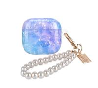 DiyGody Case for AirPods 4th Generation Blue Purple Shell Design, Clear TPU Shockproof Protective Skin Cover for AirPods 4 2024 for Women with Pretty Pearl Keychain