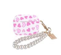 DiyGody Case for AirPods Pro 1st/2nd Genration with Pearl Bracelet Keychain, Pink Hearts Unique Design Women Soft Silicone Shockproof Protective Skin Cover for Airpod Pro