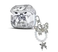 DiyGody Compatible for Airpod 3rd Generation Case with Silver Protable Bracelet Cool Butterfly Design Soft TPU Full Protection Cover Air pod Case 3rd Generation for Women Girls-Grey