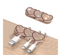 DiyGody Cute Cable Clips Cord Organizer, Self Adhesive Cable Management 2 Packs Love Heart Bear Cartoon Flowers Cable Organizer Cord Holder for Office Home Car and Desk (Brown)