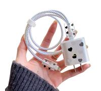 DiyGody Cute Cable Protector Compatible for iPhone 18W/20W Adapter Charger, Black Grey Love Hearts Unique Pattern Soft TPU Clear Phone Cord Saver Charger Protector for iPhone 11 12 13 14 15 Pro Max