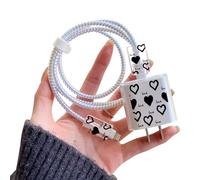 DiyGody Cute Cable Protector Compatible for iPhone 18W/20W Adapter Charger, Black Love Hearts Pattern Soft Silicone Clear Phone Cord Saver Charger Protector for iPhone 11 12 13 14 15 Pro Max