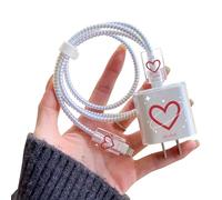 DiyGody Cute Cable Protector Compatible for iPhone Adapter Red Love Heart Pattern, Silicone Soft Data Line Cable USB Saver Phone Cord Charger Protector for iPhone 11 12 13 14 15 Pro Max Plus