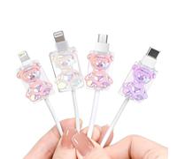 DiyGody Cute Cable Protector for iPhone Type-c Charger, 4 pcs Cartoon Charging Cord Protector Laser Pink Purple 3D Bear Design,Anti-Break Cord Cover, Cable Sleeve, Cable Chomper