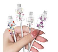 DiyGody Cute Cable Protector for iPhone Type-c Charger for Women Girls Teen,Clear Hearts Butterflies Flowers Pattern 4 PCS Set Phone Cable Protector,Cord Saver,Cable Chomper,Cable Wire Protector