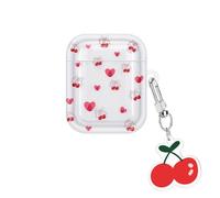 DiyGody Cute Case Compatible for Airpods 1&2nd Generation with Pendant, Transparent Cover with Cherry Love Heart Pattern for Girls, Protective Case in Shockproof Anti-scratches Anti-slip Anti-dust TPU