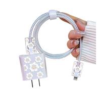 DiyGody Cute Flowers Cable Protector for iPhone 18W/20W Adapter, Pretty White Camellia Design, Soft TPU Clear Data Line Cord Saver Charging Cord Protector for iPhone 11 12 13 14 Pro Max Plus