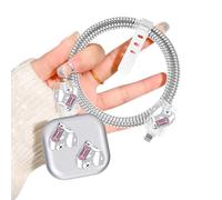 DiyGody Cute Phone Charger Cable Protector Case for iPhone 20W USB-C Power Adapter, Unique Heart Design Soft TPU Data Cable Cord Case Charger Protector for iPhone UK Power Adapter-Silver