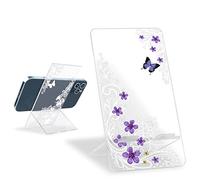 DiyGody Cute Phone Stand for Desk Clear White Lace Butterfly Pattern Girls Women Kids Pretty Flower Floral Adjustable Stand Holder Accessories Compatible for All Smartphones,Tablets,iPhone,iPad
