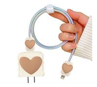 DiyGody DIY Cable Protector for iPhone Charger, Cute Protectors for Type-C Data Cable with 3D Print Love Heart Pattern Data Line Phone Wire Saver for iPhone 11 12 13 14 Pro Max - Beige