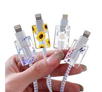 DiyGody Flower Floral Cable Protector for iPhone Charger,Cute Lavender Sunflower Lace Blossom Pattern 4 pcs Set Cable Protector,Charging Cord Protector,Cable Chomper,Charger Saver (Lightning Cable)