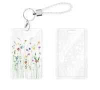 DiyGody Flowers Badge Holder with Lanyard Keyring, Cute Garden Wild Design Transparent ID Name Slide Open Badge Card Holder Case for Women Girls