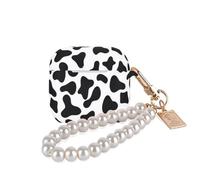 DiyGody for AirPod 4th Generation Case Cute with Pearl Bracelet Keychain, Lovely Cow Patches Design Women Girl Soft Silicone Shockproof Protective Case Cover for AirPods 4 gen