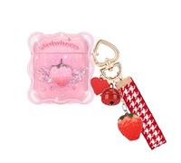DiyGody for AirPods 1/2 Case Pink Sparkle with Love Bell Bracelet Keychain, Cute Strawberry Wind Design Wave Soft TPU Protective Shockproof Cover for AirPods 2nd Generation for Women Girls
