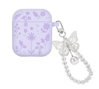 DiyGody for AirPods 2/1 Case, Unique Flower Engraved Design for Women Girls with Plating Butterfly Keychain Silicone Protective Skin Cover for AirPods 2nd Generation (Lavender Purple)
